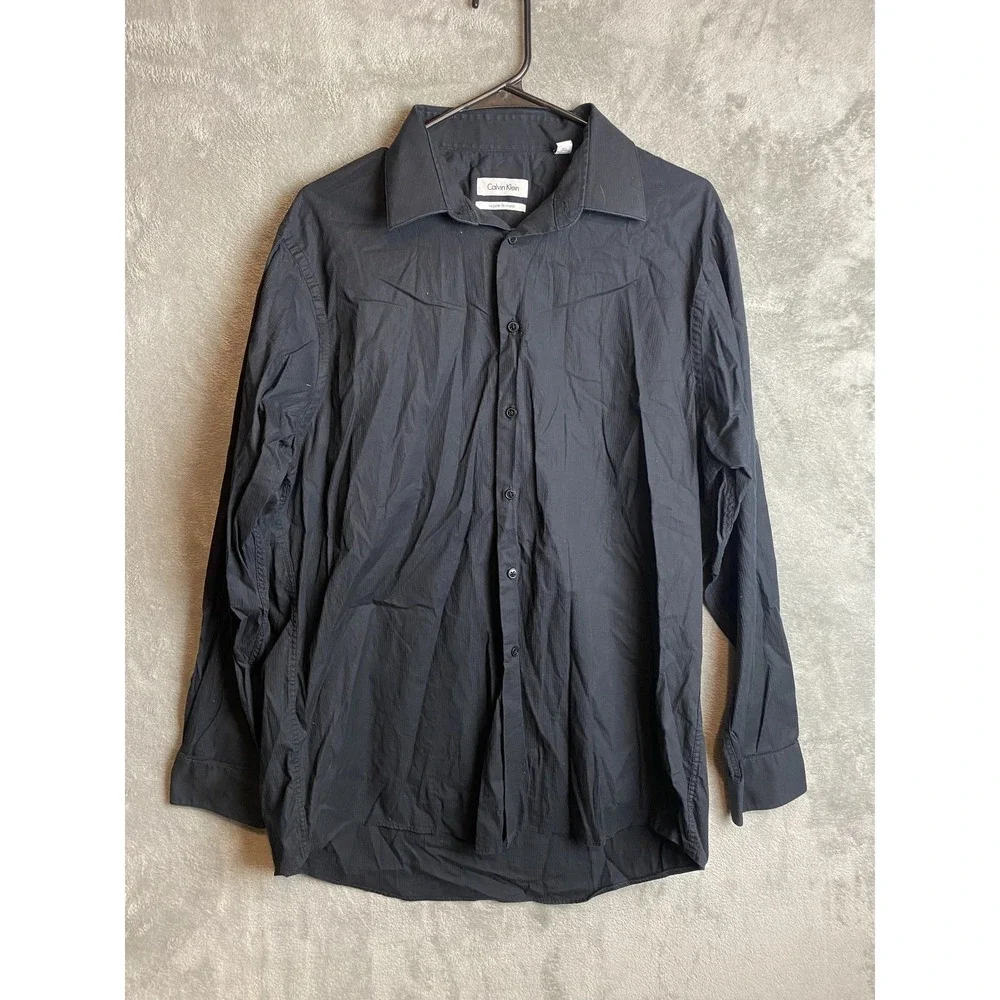 Calvin Klein Regular Fit Mens 16.5 Black Stretch Shirt